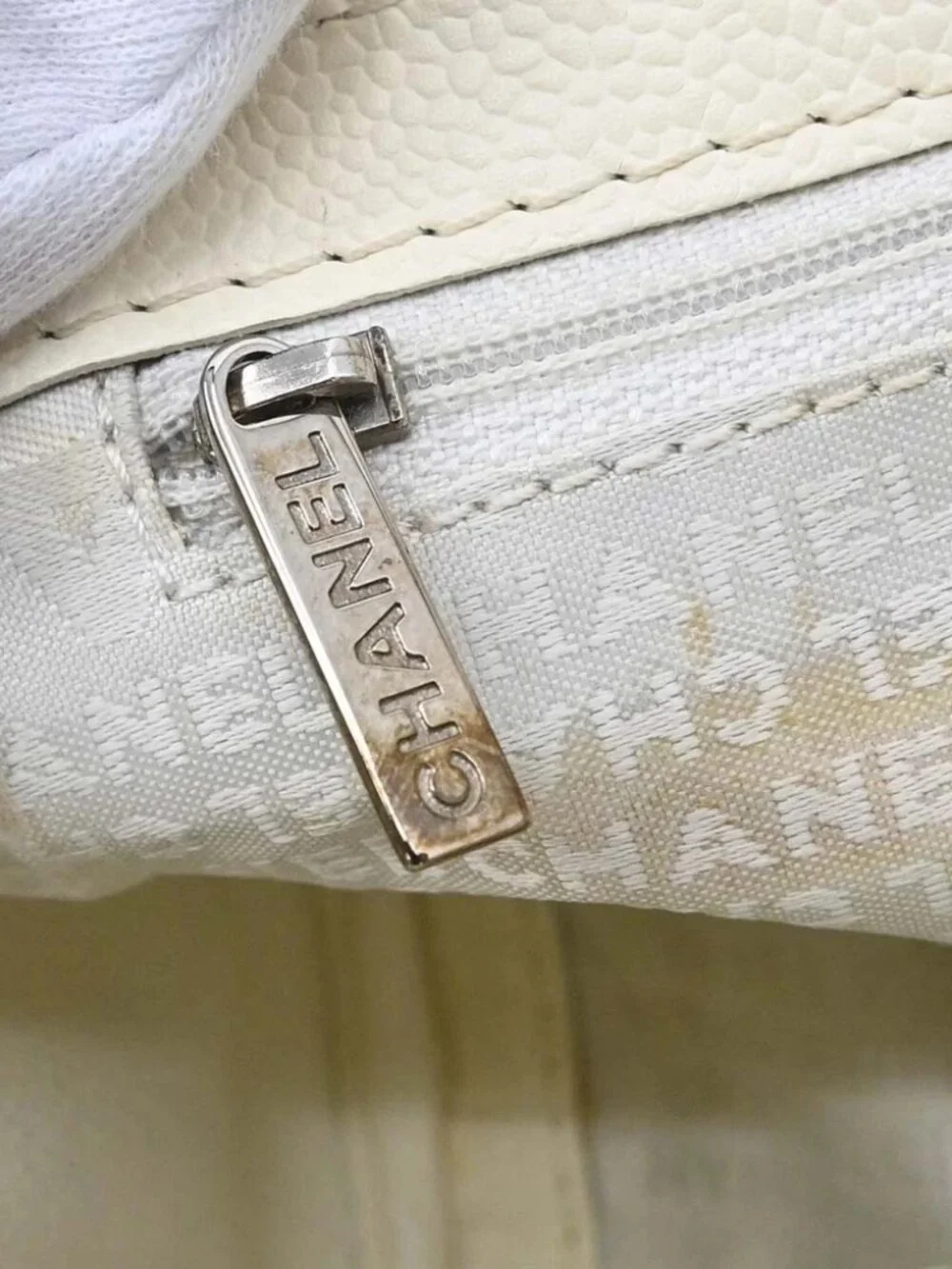 Chanel White Perforated Calfskin Pulley Shoulder Bag